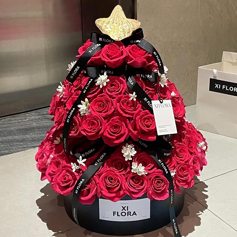 新年玫瑰花塔花束生日鲜花速递同城北京上海杭州花店配送女友礼物