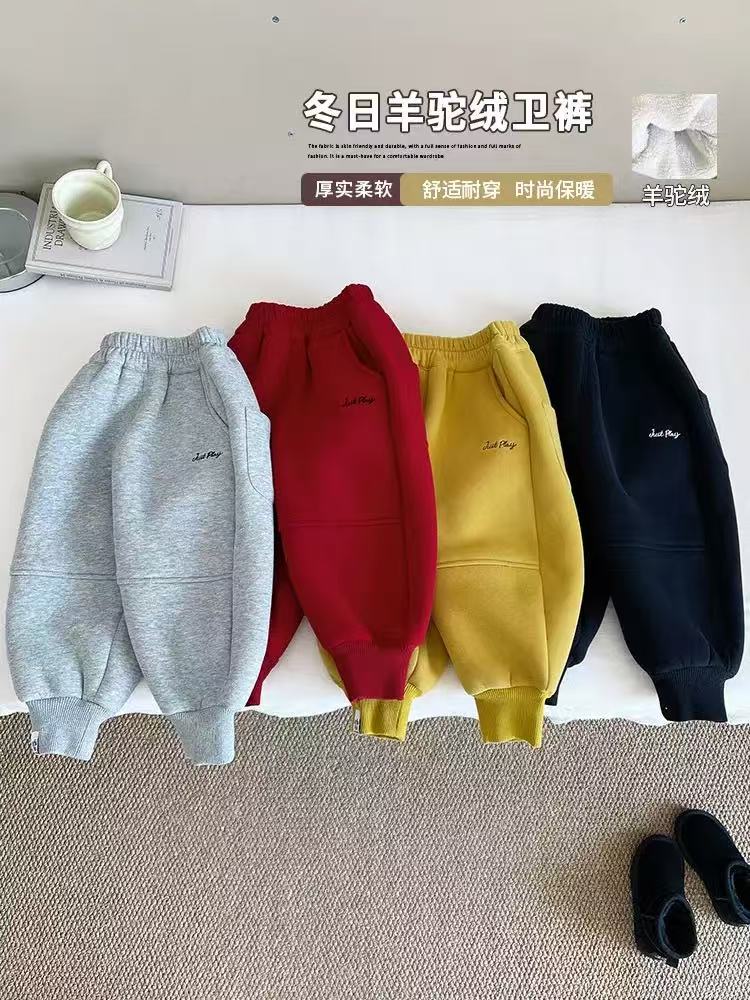 子航同款 冬季新款儿童韩版字母加绒加厚运动卫裤dk7071