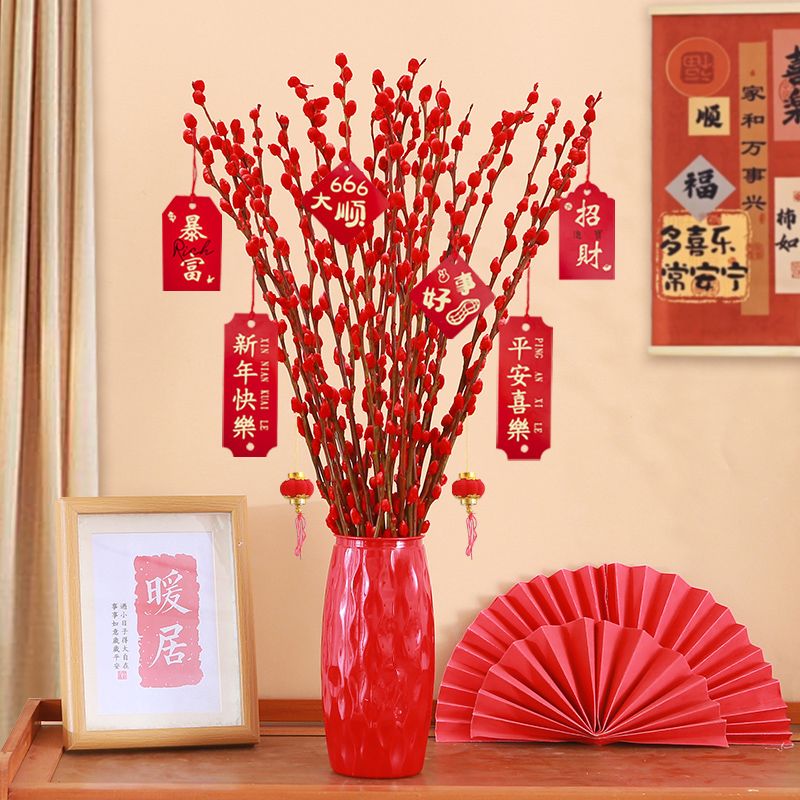 红色喜庆红银柳客厅装饰干花室内水培年宵花卉好养活植物