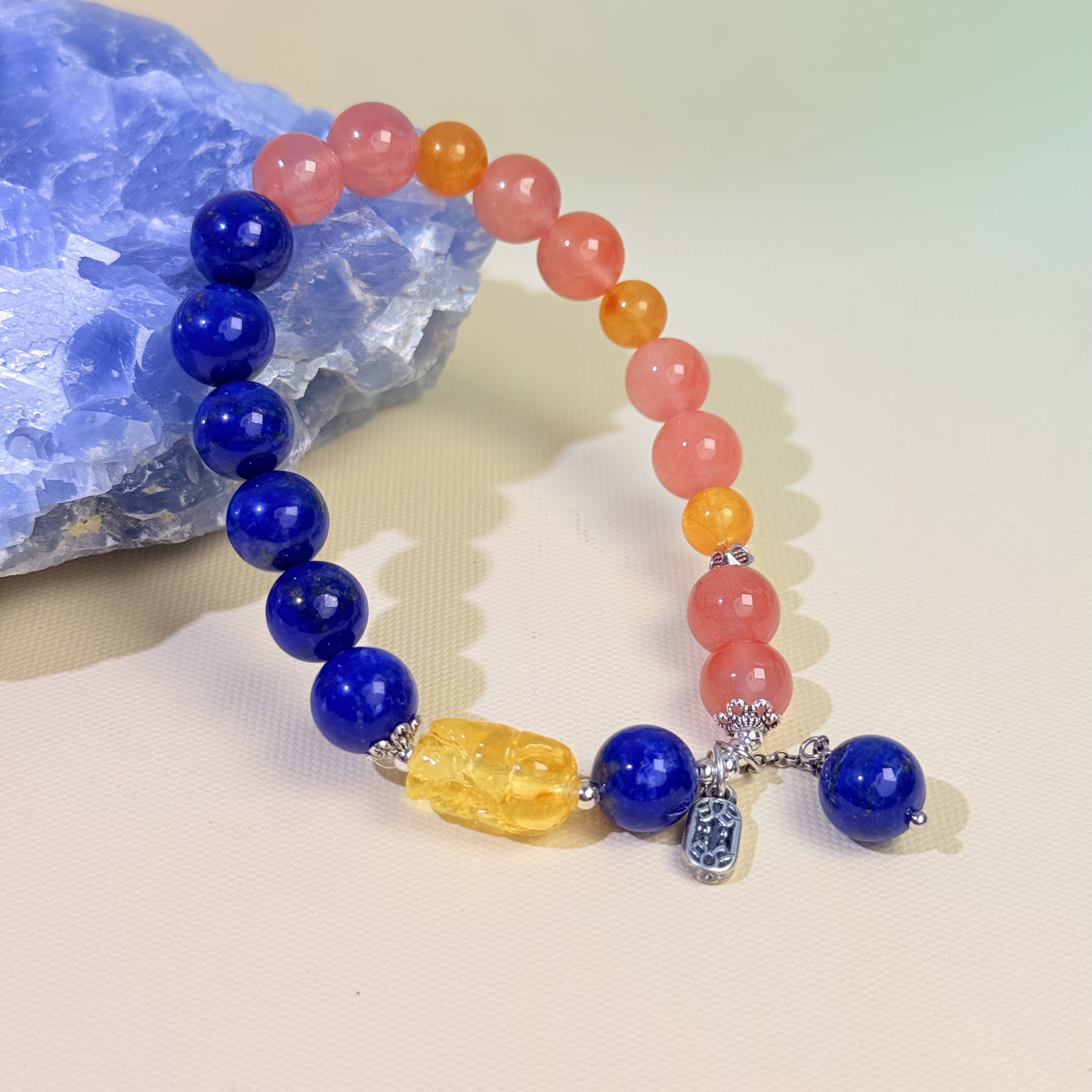 【523 国香】青金石玛瑙蜜蜡手串7-9mm面小仙多样性发其一Z