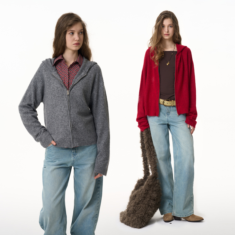 SEEKSIMPLE 绒化入冬 连帽拉链针织衫D0619