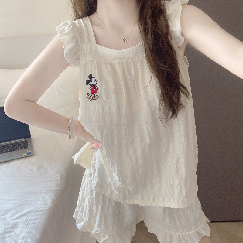【带胸垫一体】吊带短裤睡衣女款夏季可外穿卡通米奇背心家居服套装