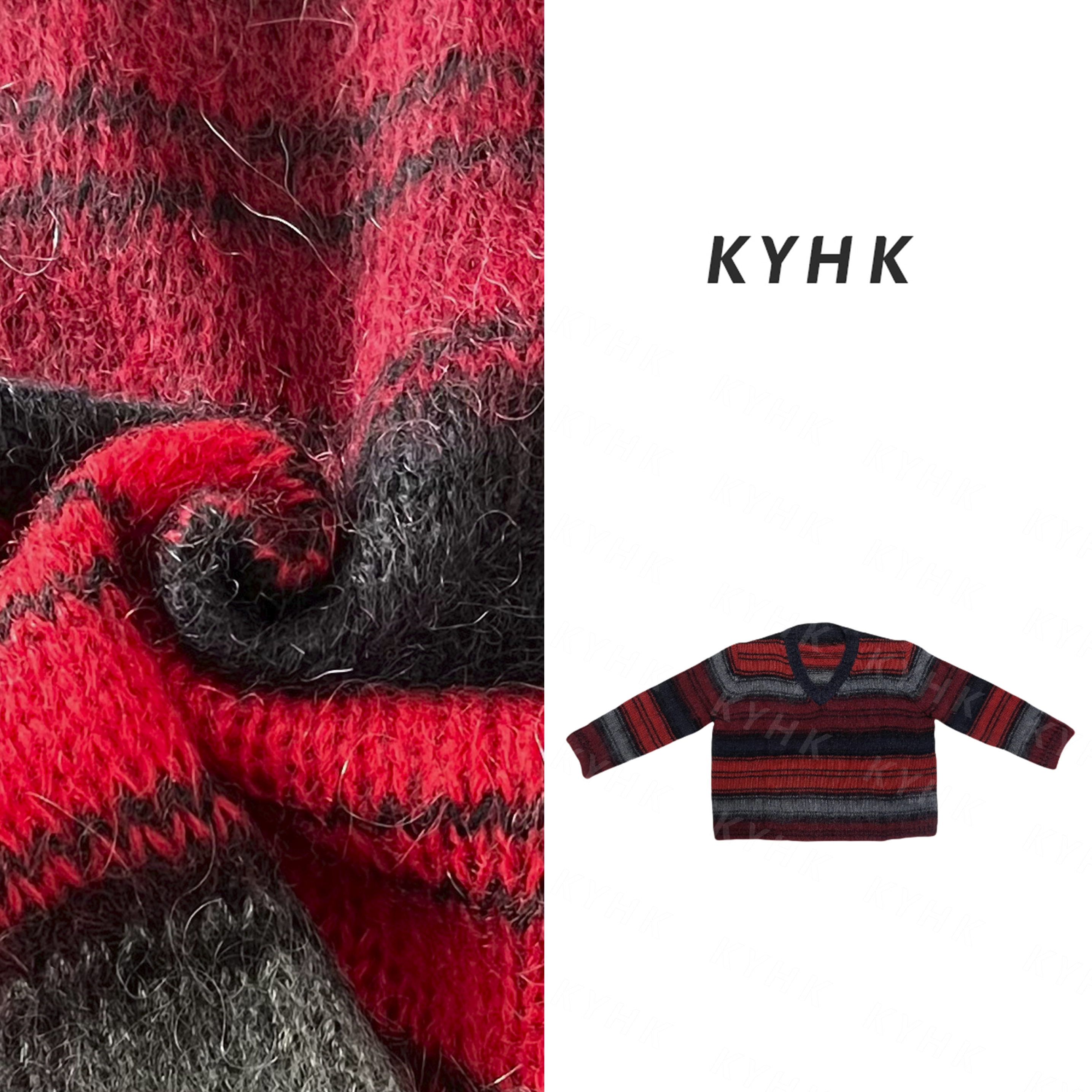 KYHK秋冬时尚百搭撞色格纹套头V领毛针织衫241233