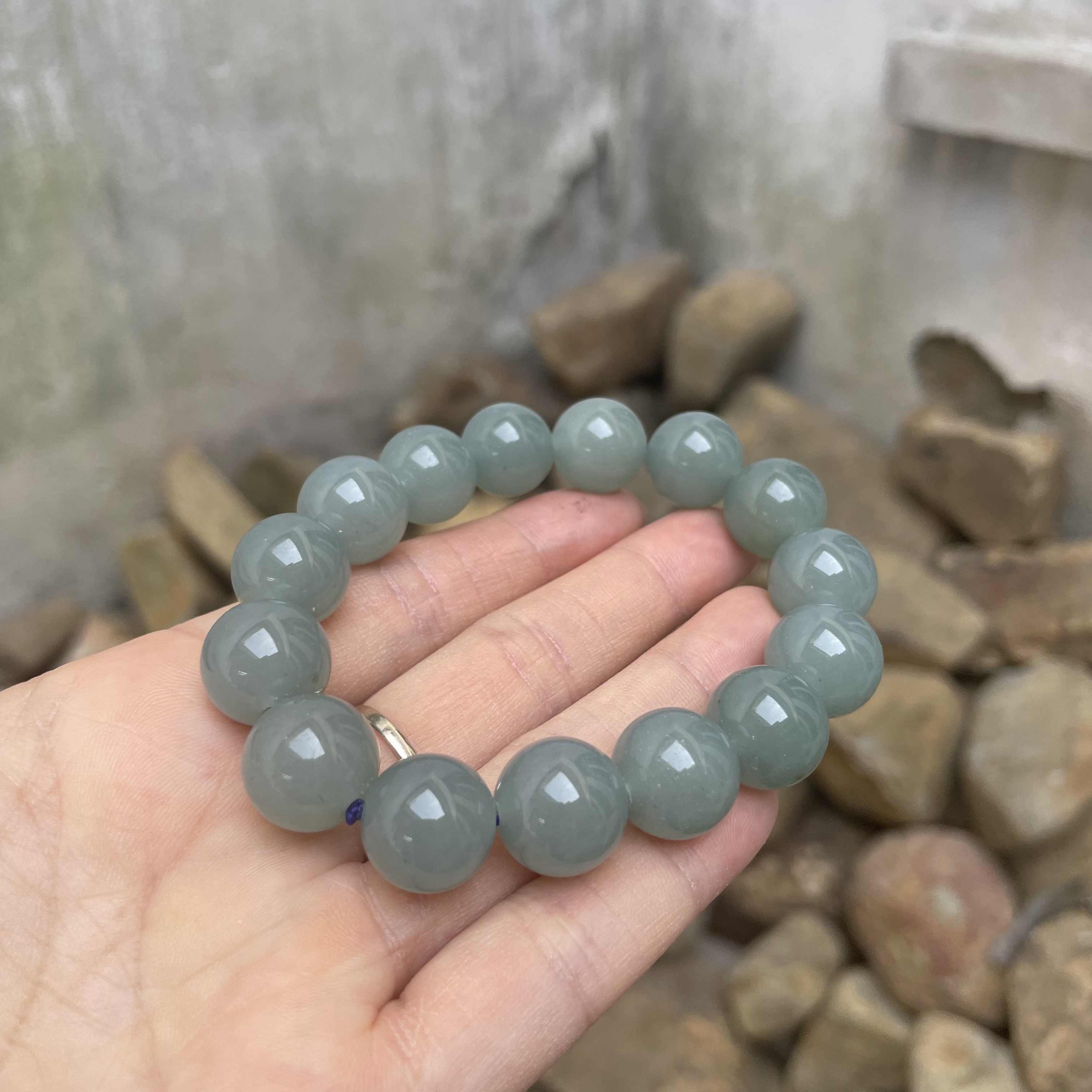 翡翠精品老蓝水单圈14mm手串