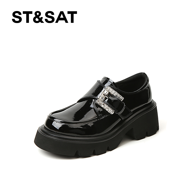 女士圆头皮鞋百搭厚底英伦风