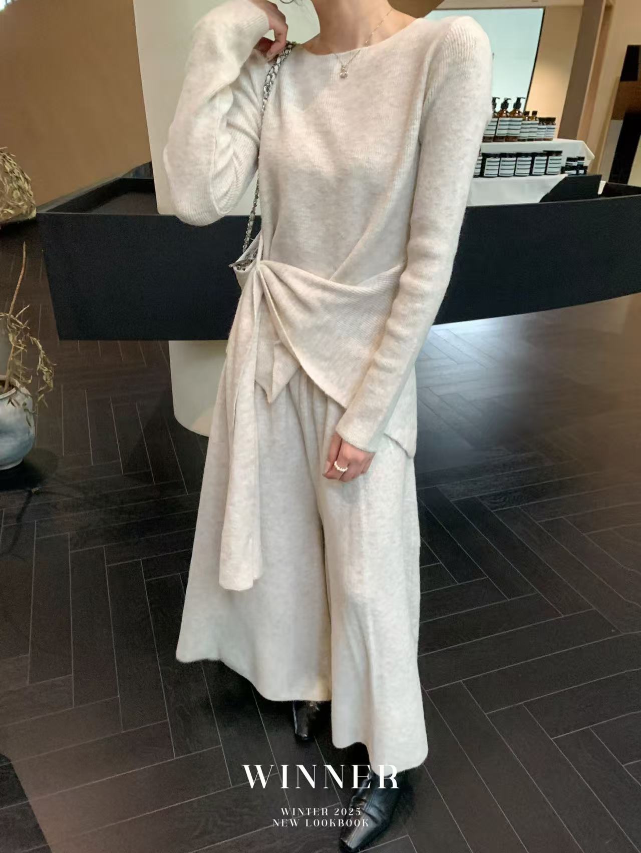 【不规则套装】韩系设计感阔针织衫腿裤两件套W8267