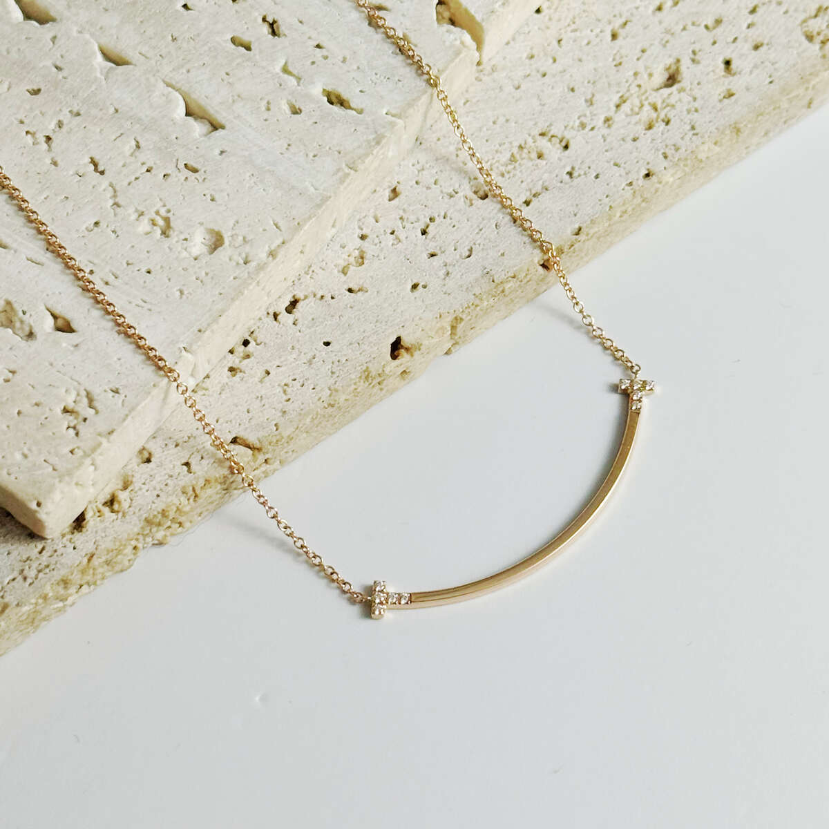 99新 Tiffany & Co./蒂芙尼 小号玫瑰金镶钻笑脸项链