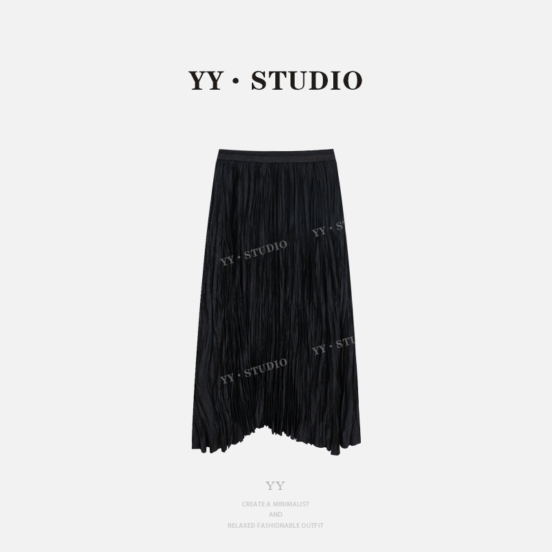 【YANYAN】早秋显瘦气质休闲松紧腰压褶琉璃半身裙YY-5282