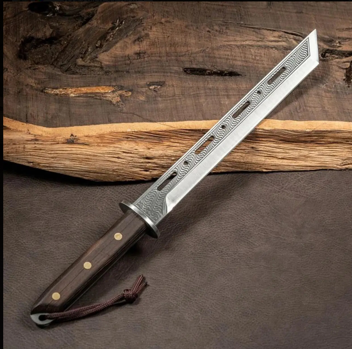 水波梅花纹龙泉手工锻打高锰钢一体镂空家用户外未开刃工艺品