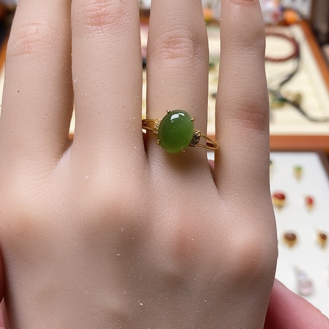 和田玉戒指银S925镶嵌屈*纸