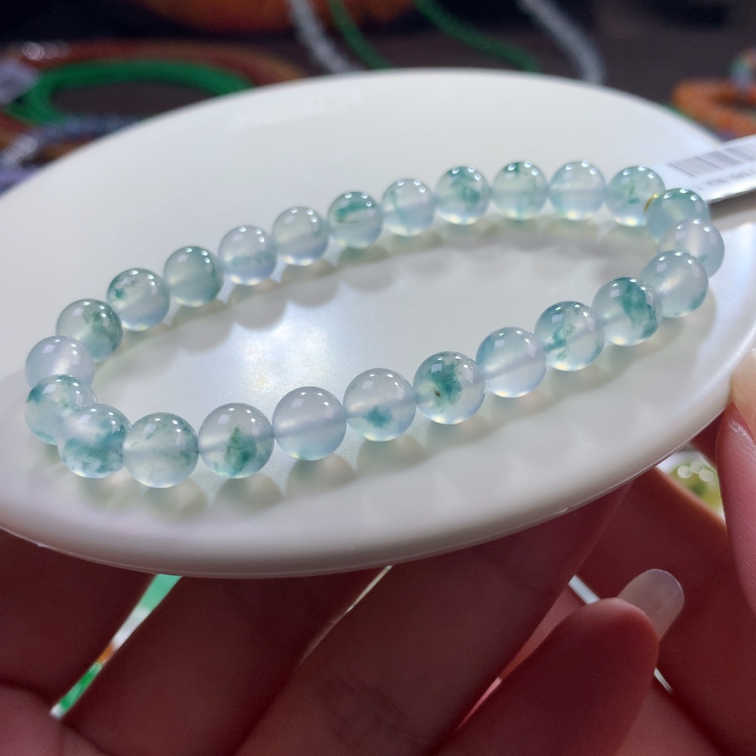 翡翠未镶嵌手链翡翠玻璃钢冰茅台白飘蓝花卡7.10+