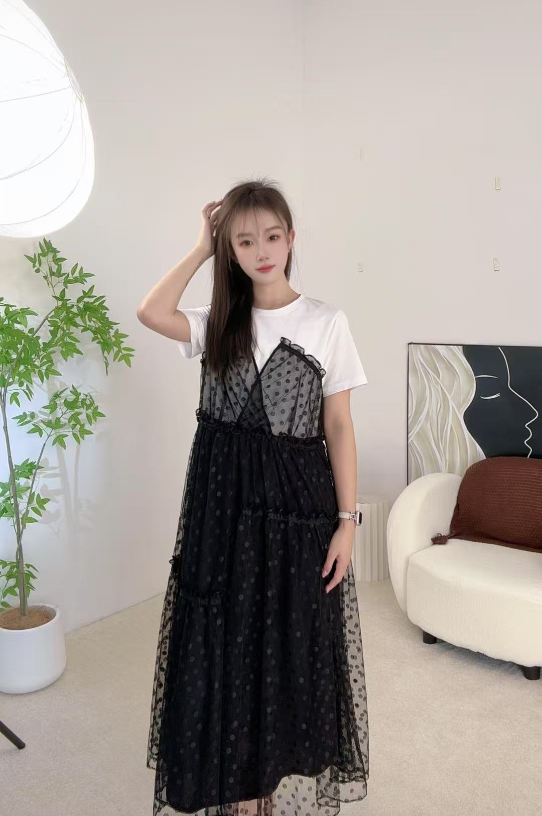 A字裙常规款套头夏季拼接连衣裙碎花女装宽松百搭