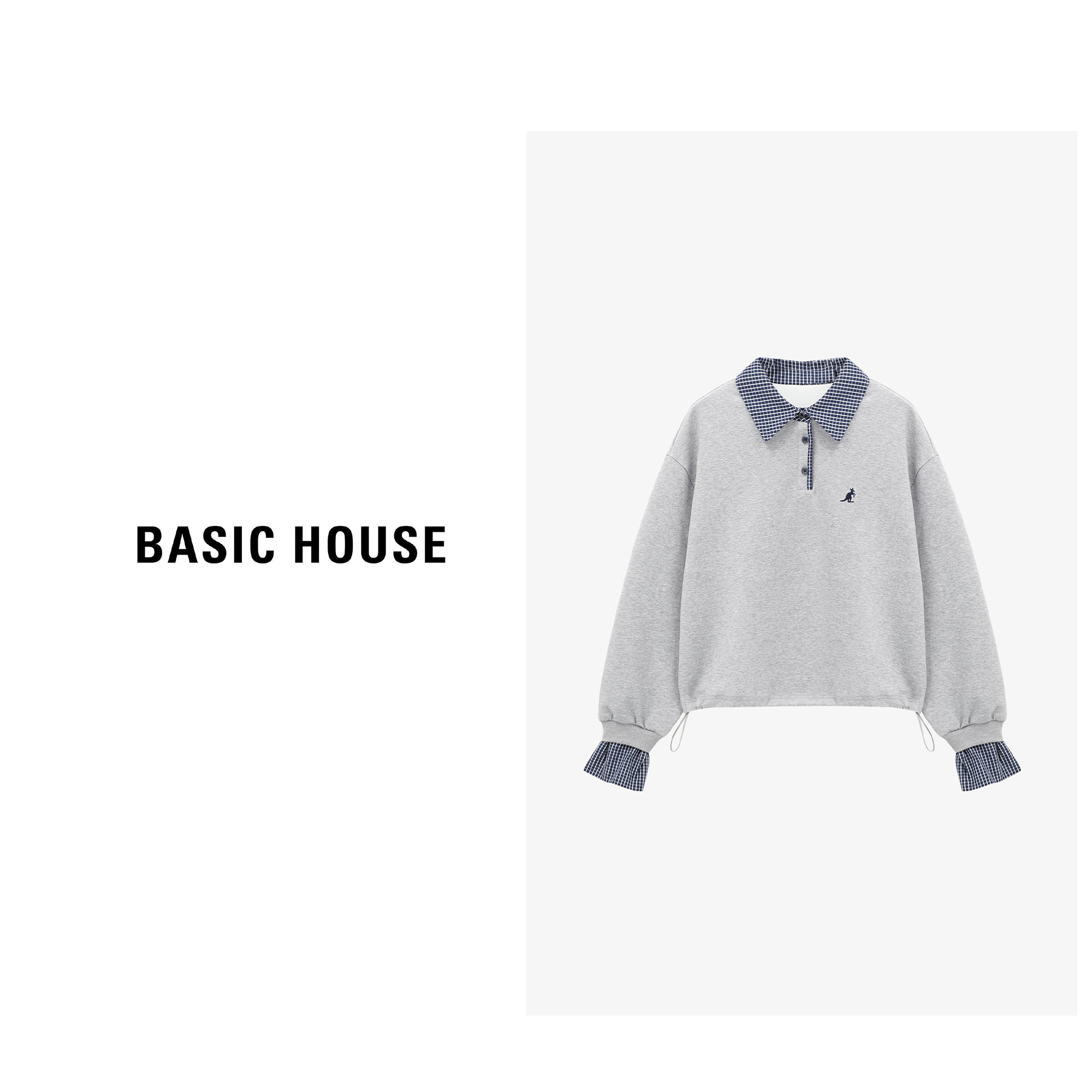 Basic House/百家好长袖休闲翻领假俩件百搭通勤卫衣-B0625B5IRE2