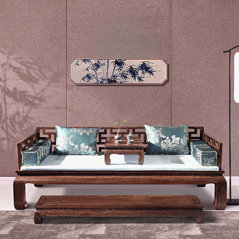 曲尺罗汉床 鸡翅木万字罗汉床 实木中式罗汉榻组合