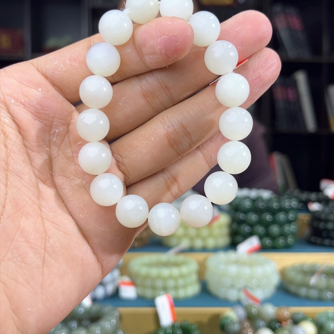 和田玉未镶嵌手串纯天然和田玉新疆黑山山流水卡12