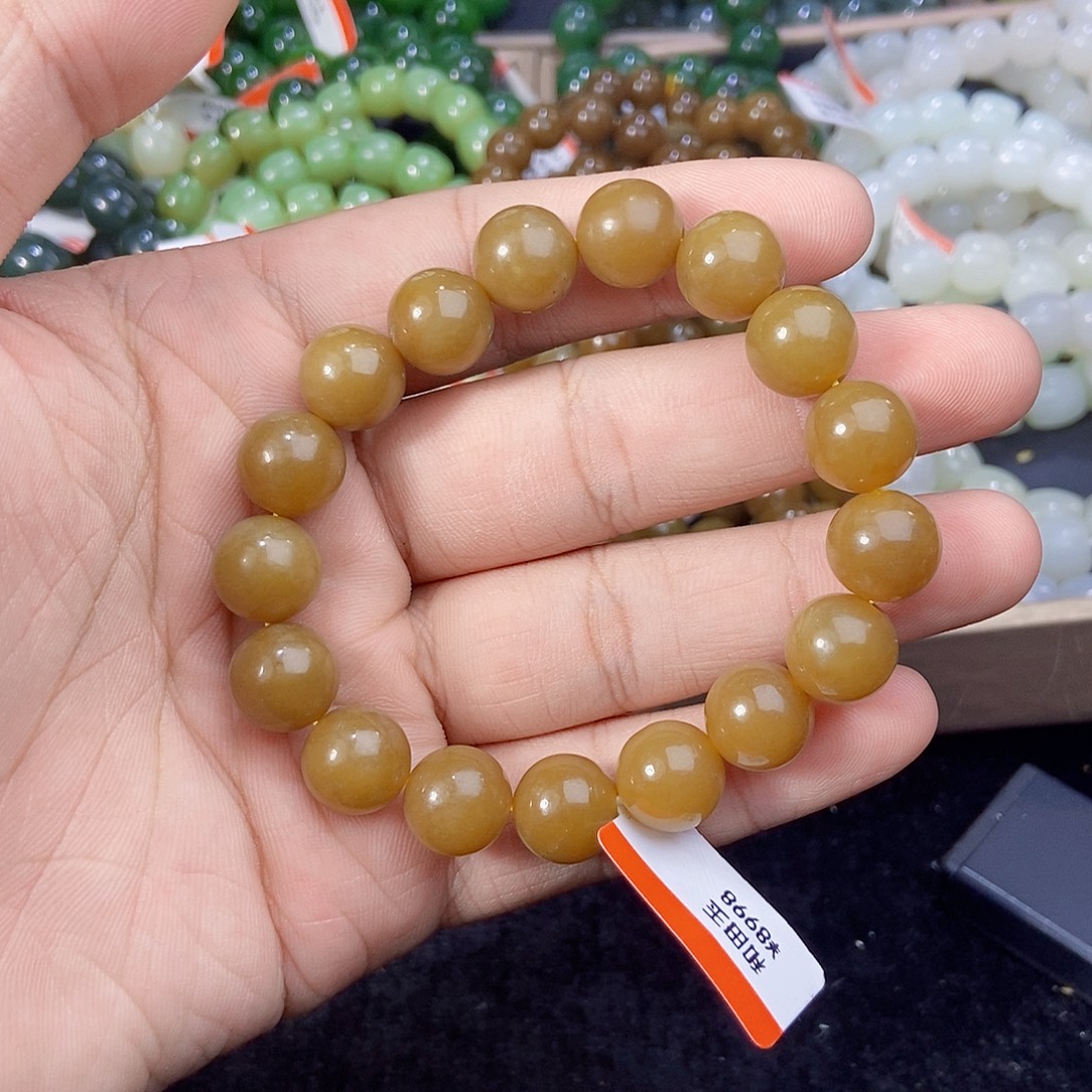 选***跑未镶嵌手串和田玉纯天然卡12新疆且末料糖料多样性发一