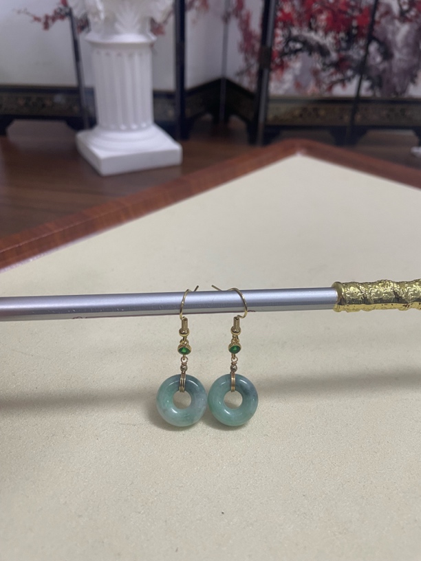 s925银镶嵌天然翡翠a货平安扣耳饰 033