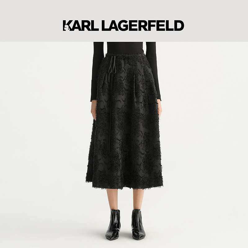 KARL LAGERFELD卡尔拉格斐新款黑色剪花料散摆半裙老佛爷E36W1206