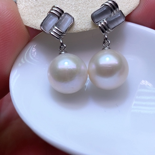 淡水珍珠耳饰银S925镶嵌