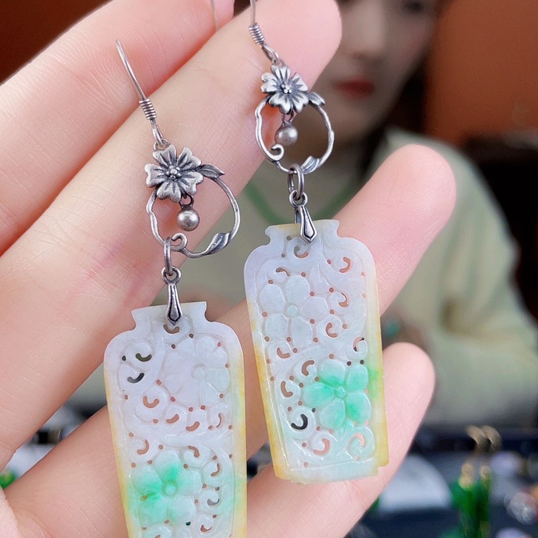 翡翠银S925镶嵌耳饰