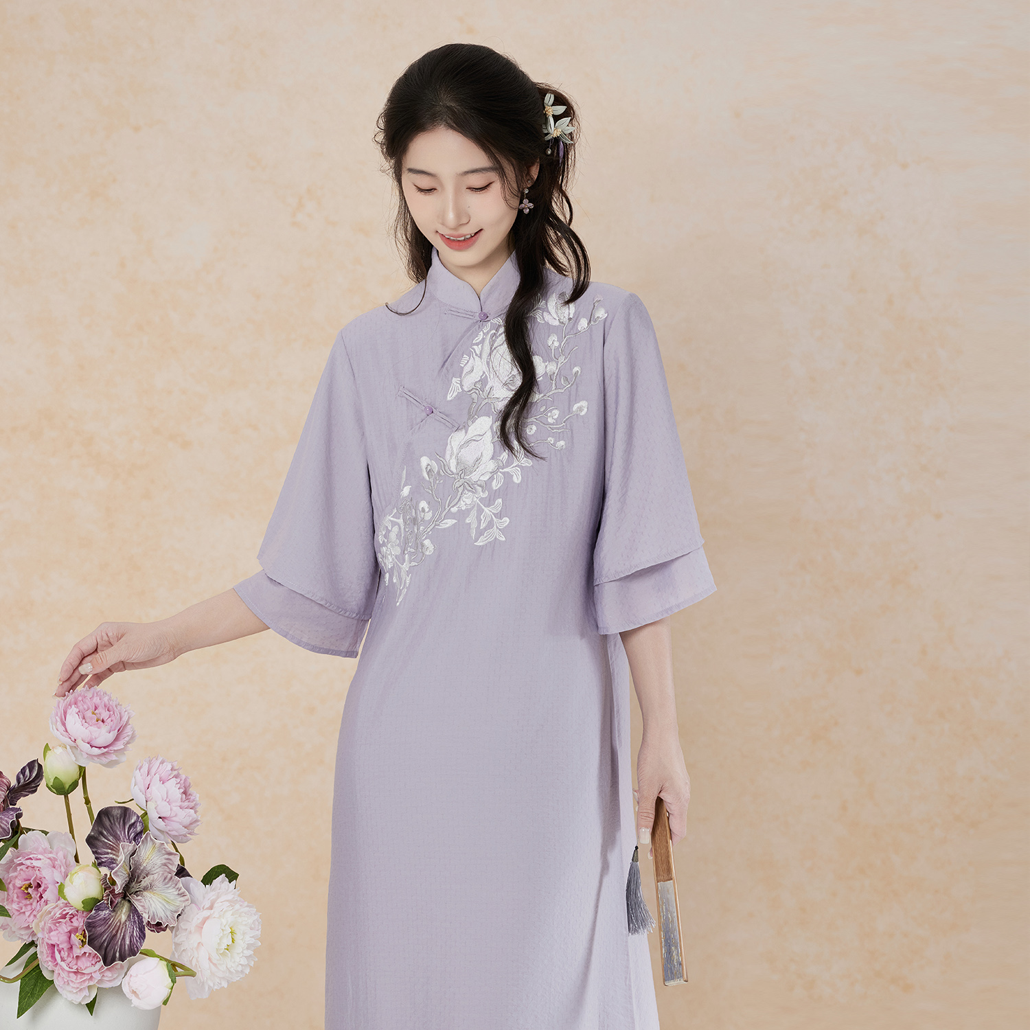 星河汉歌（玉兰花）古法旗袍新中式国风爆款夏季连衣裙气质日常