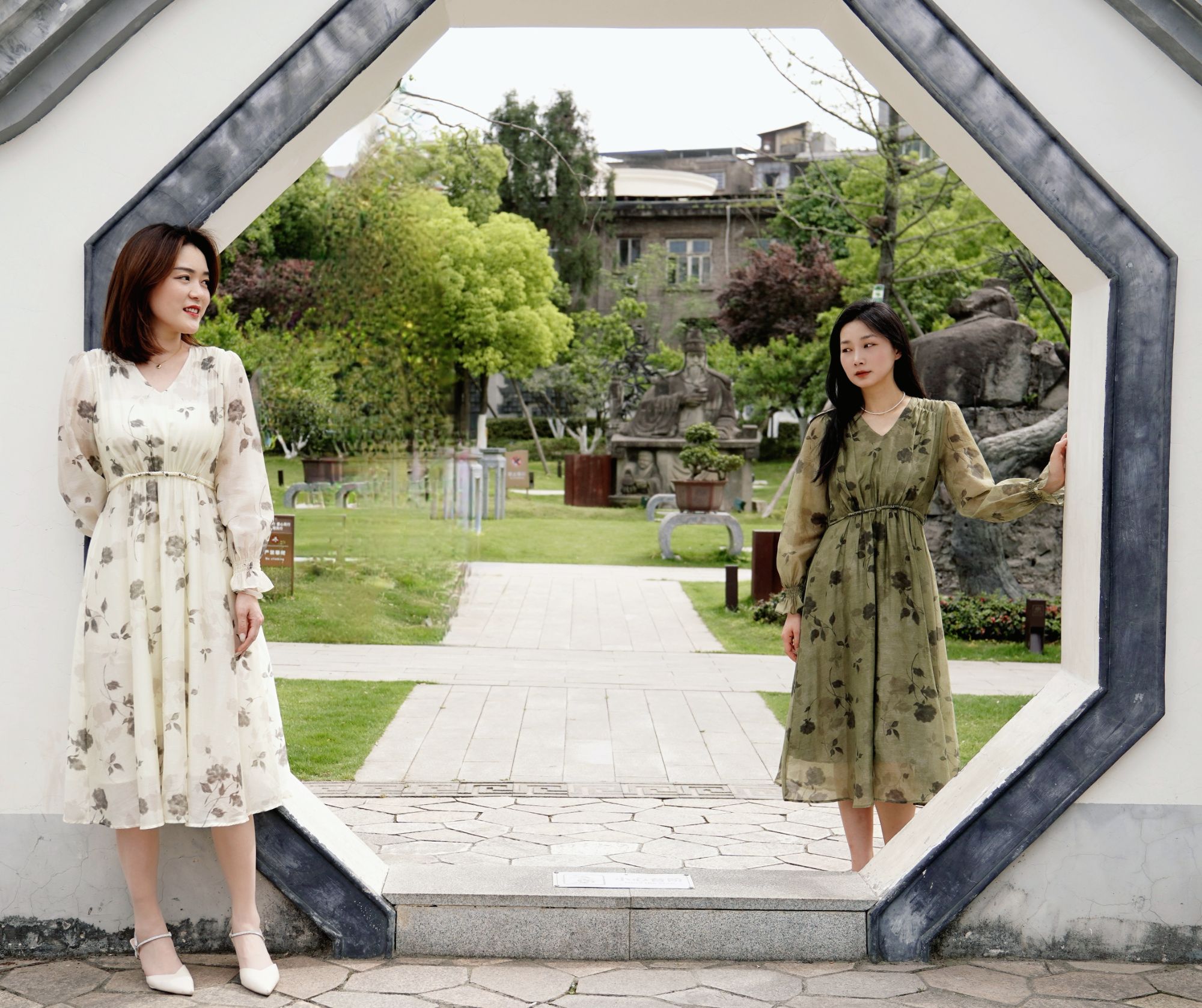 浅秋亚麻印花小A版连衣裙