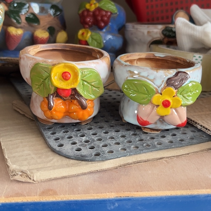 紫砂花盆粗陶材质多肉花盆白色南瓜蓝色桃子