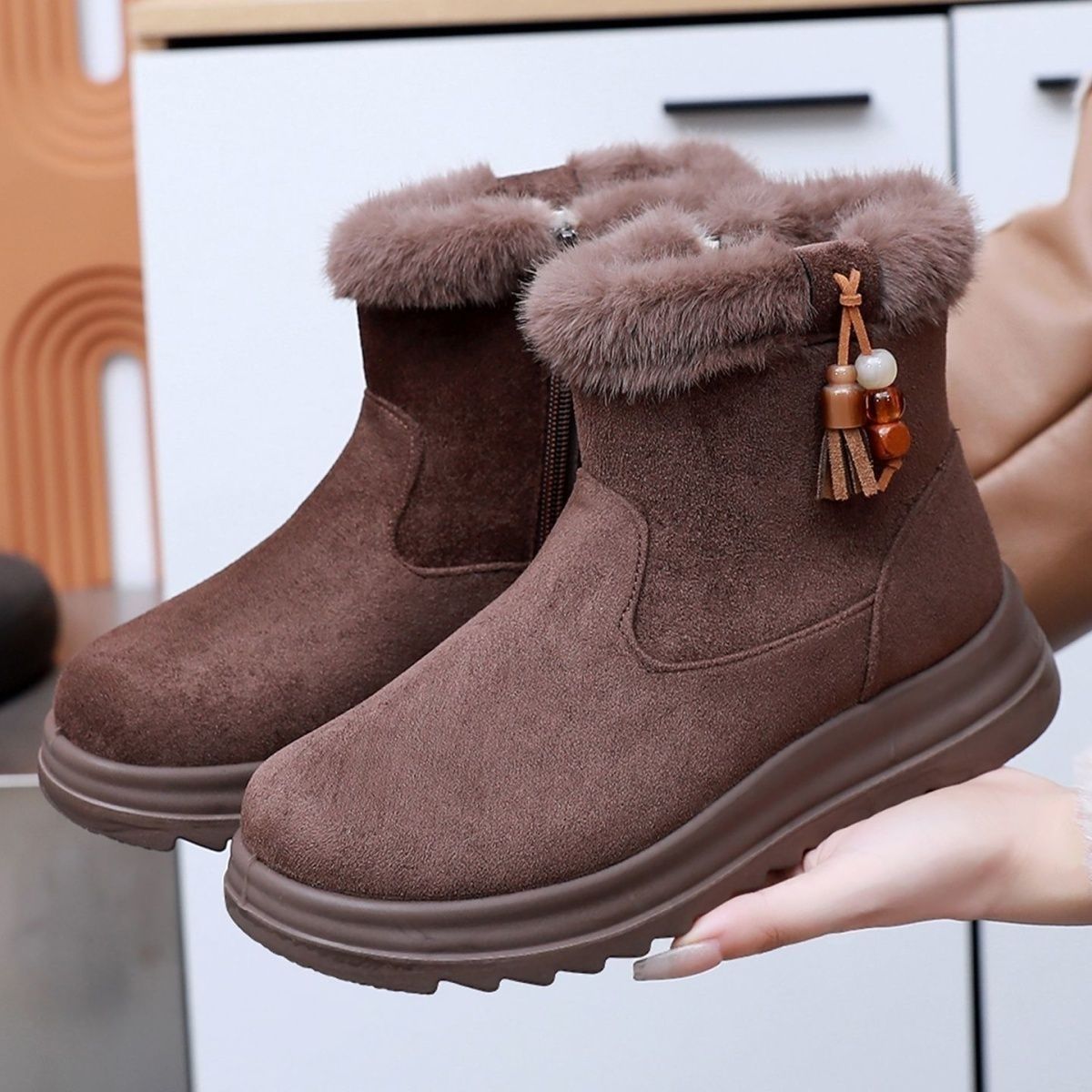 冬季新款厚底雪地靴女加绒加厚保暖防滑短靴时尚棉靴女款冬天棉鞋
