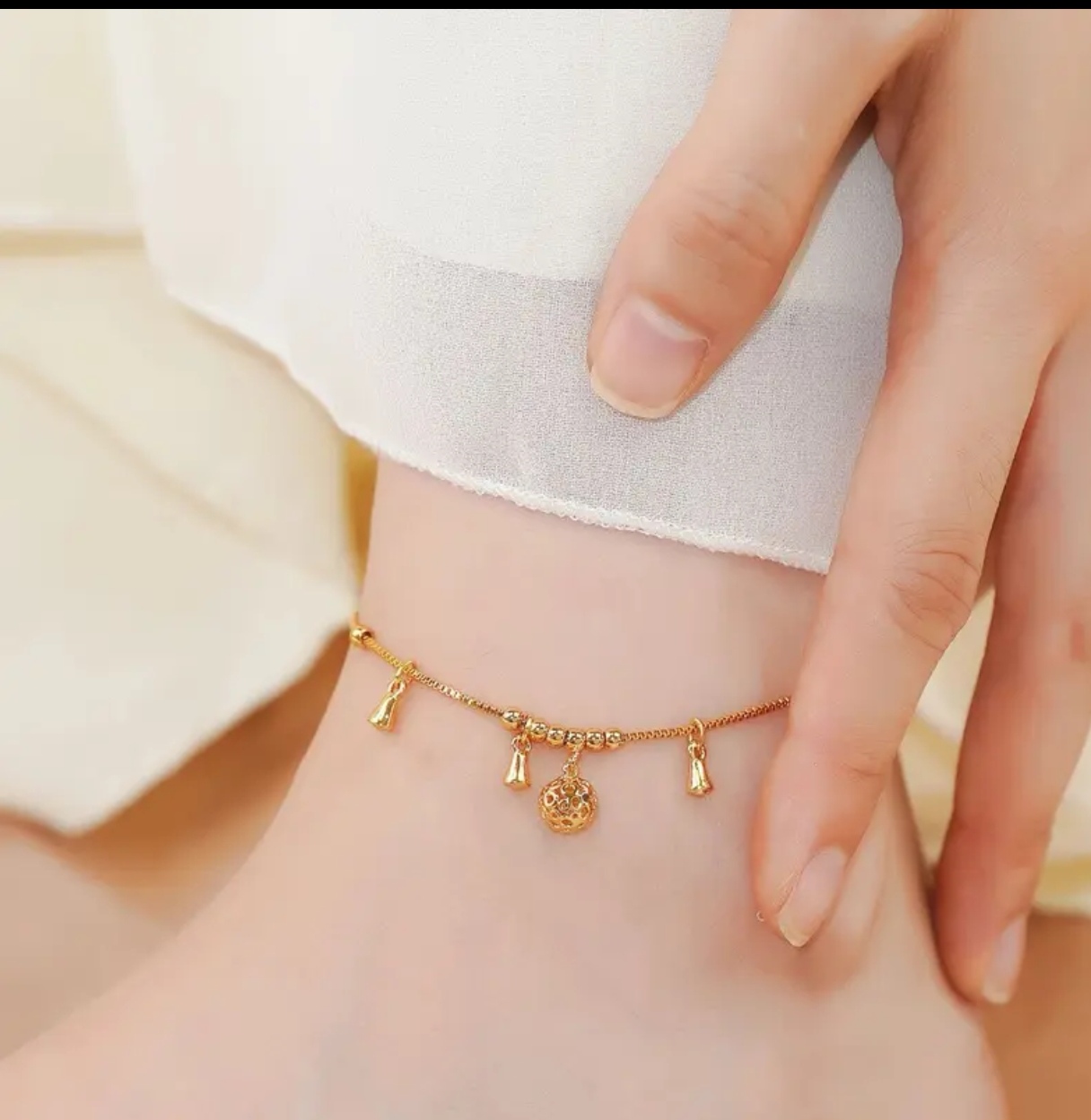 一帆风顺 蛇年镂空铃铛时来运转脚链百搭古风精致