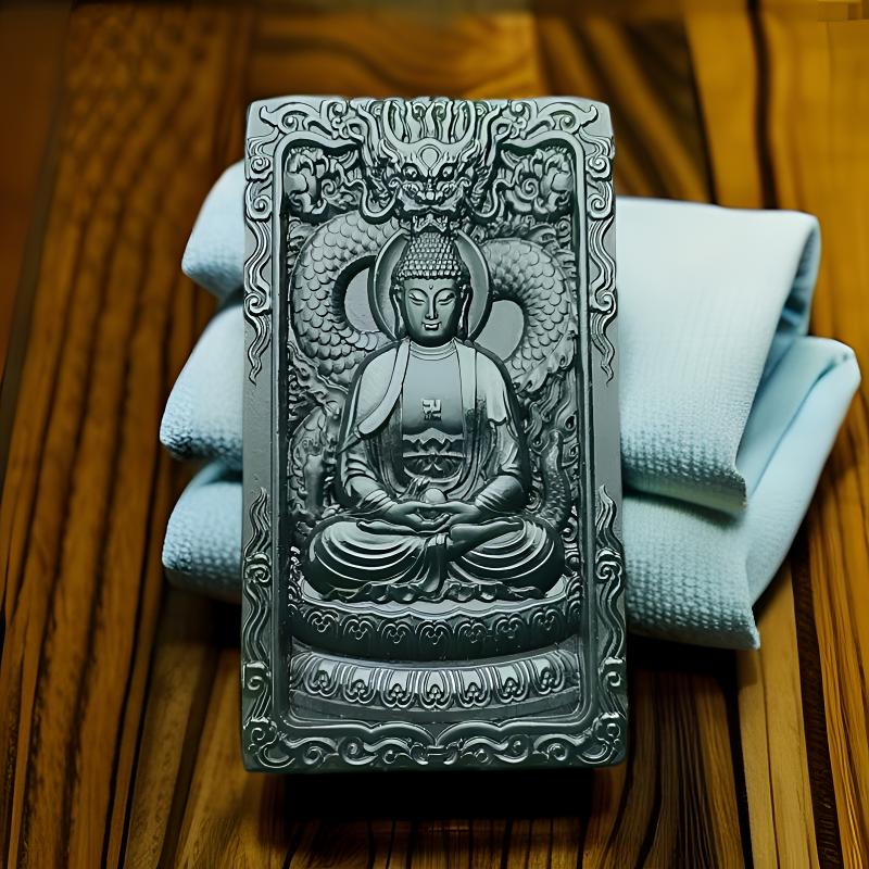 和田玉青玉大日如来山水玉石吊坠双面雕刻