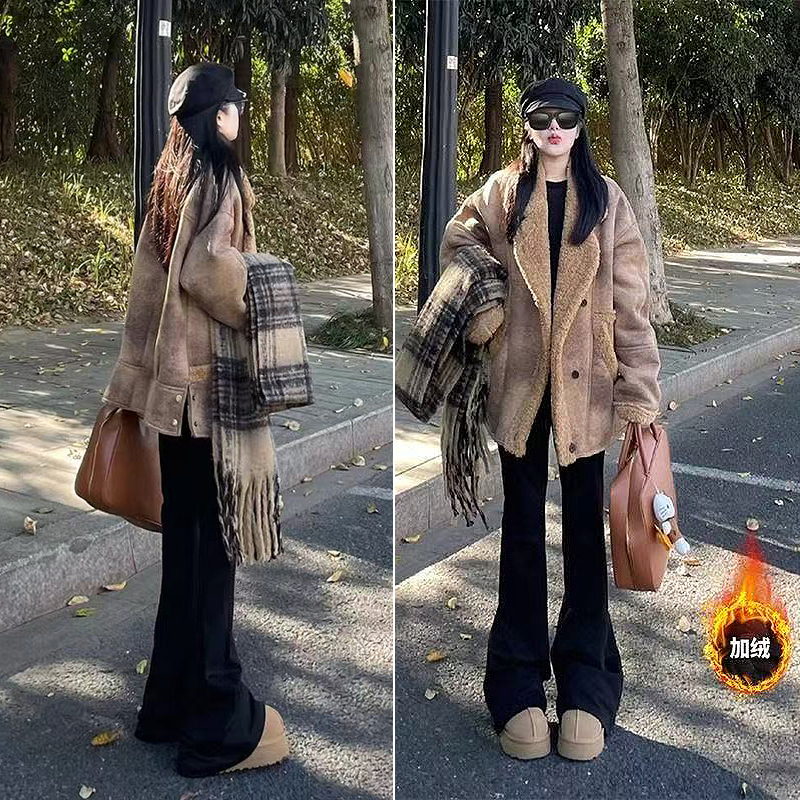 四面弹加绒高腰西装微喇库2024秋冬新款女神裤抗皱微喇叭裤子