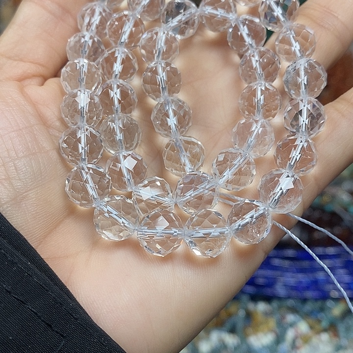 玛瑙/玉髓未镶嵌珠宝半成品天然高透白水晶切面卡10mm一条