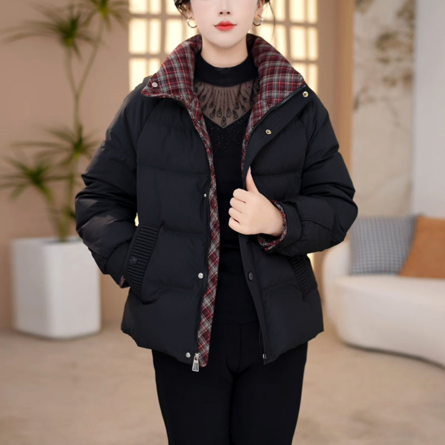 洋气立领羽绒服女冬2025年新款加厚宽松休闲拼色免洗白鸭绒外套