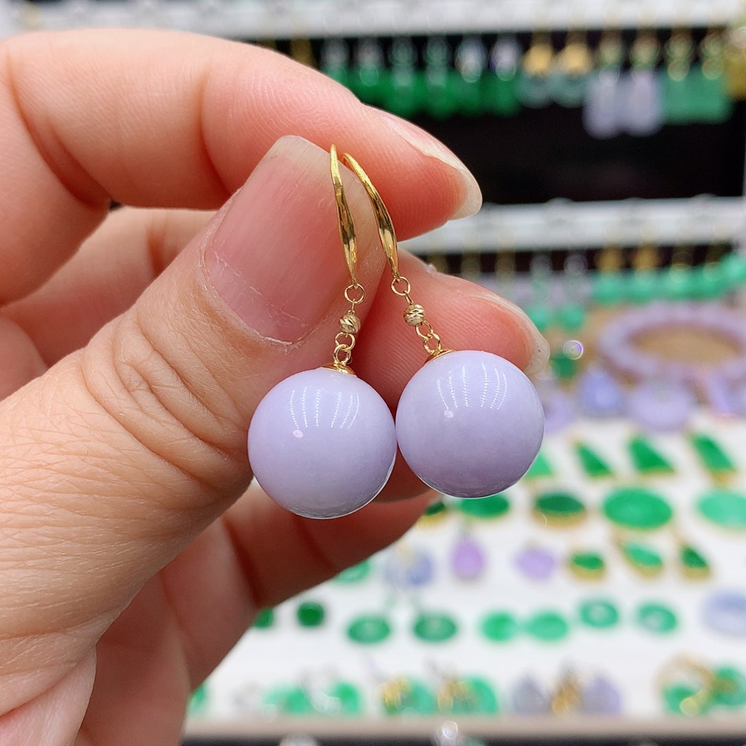 翡翠耳饰18K金镶嵌的