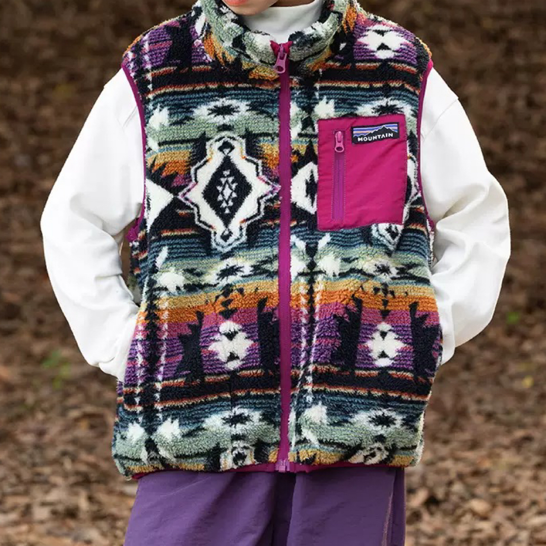 儿童复古风女冬季碎花日式常规款马甲保暖马甲