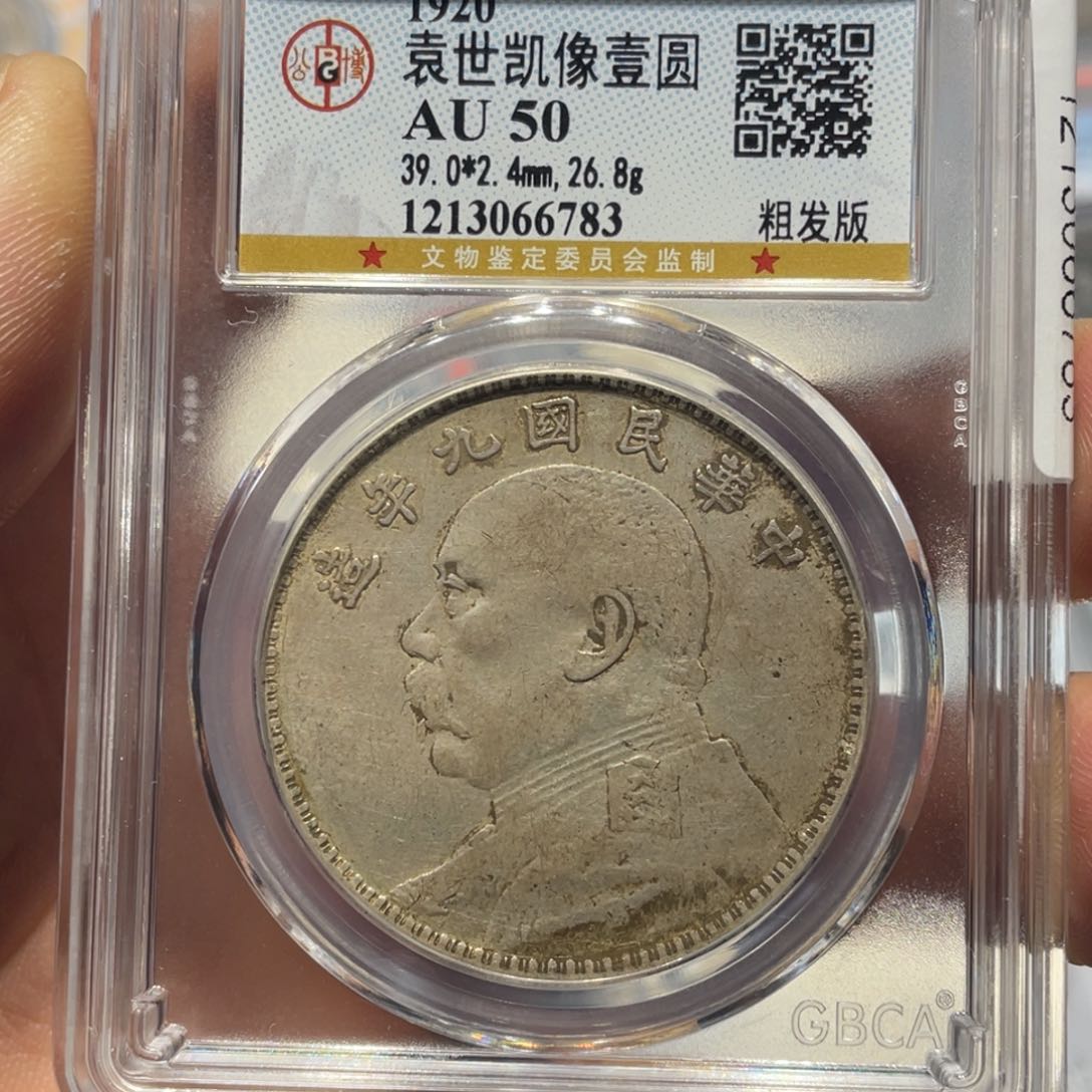 银AU50原味九年粗发银币6783