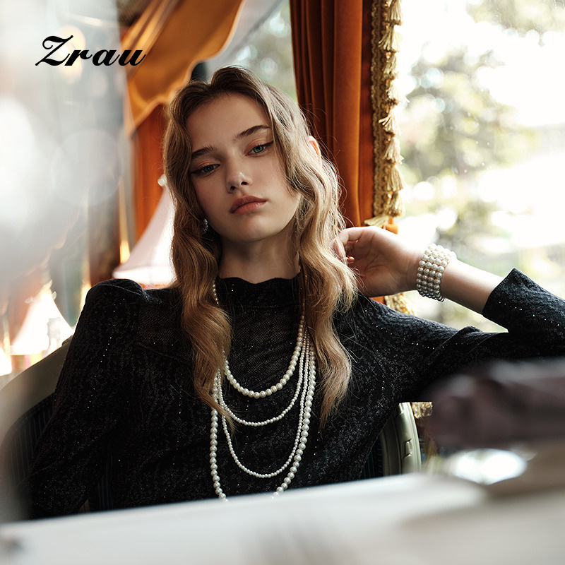 【达人专属】ZRAU优雅高贵亮钻上衣秋冬针织衫Z1244M0013