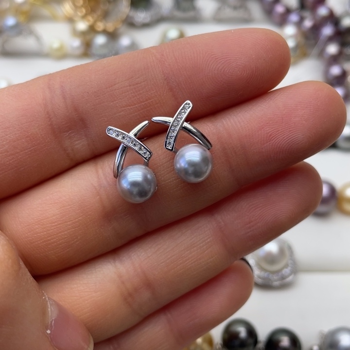 海水珍珠耳饰银S925镶嵌