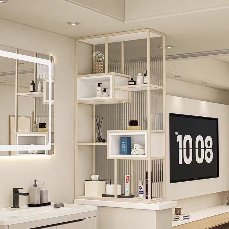 长虹玻璃屏风隔断卫生间干湿区洗手台半墙置物架简约现代轻奢遮挡