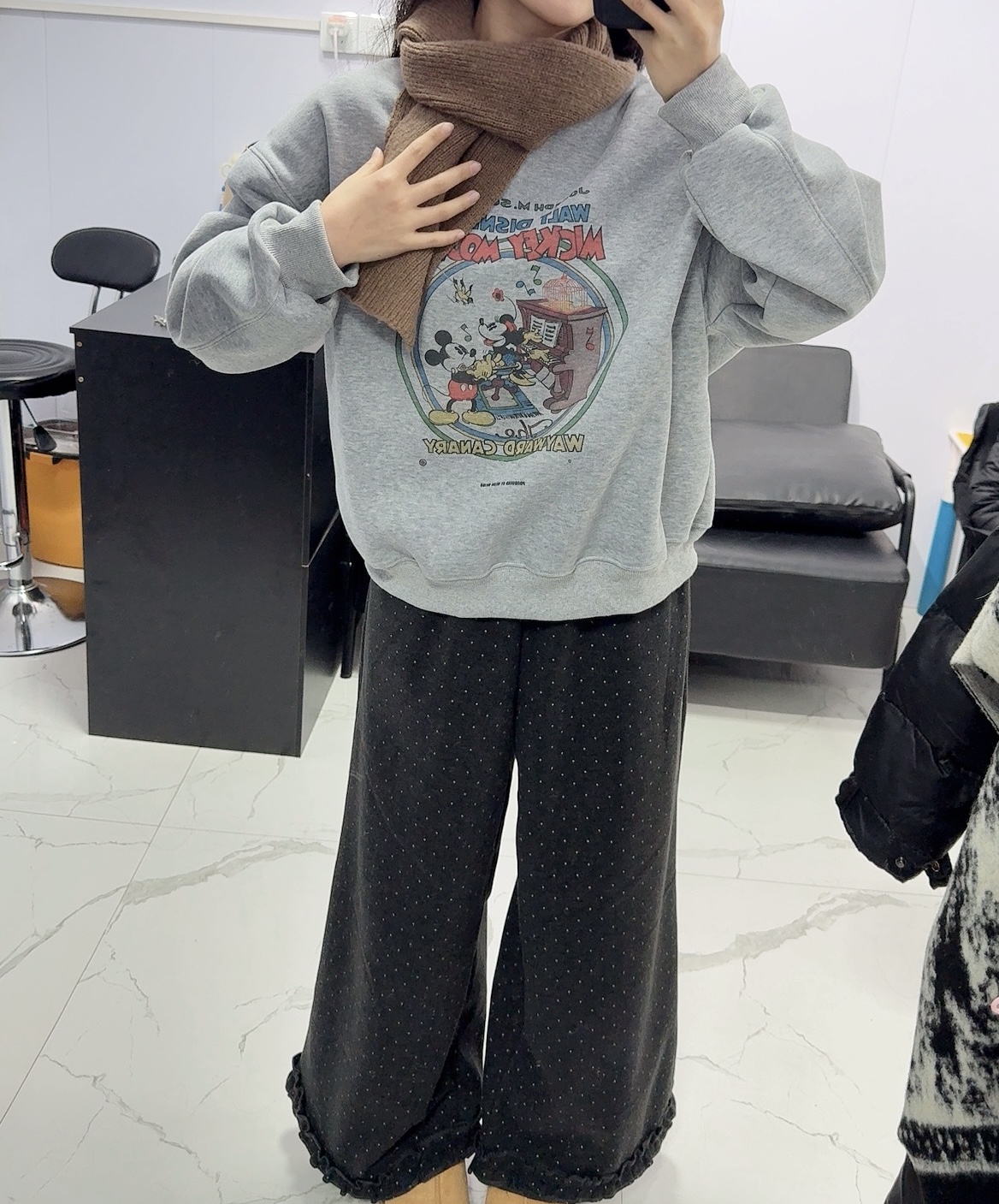 韩式时尚套装灰色宽松休闲圆领时尚百搭裤子上衣黑色