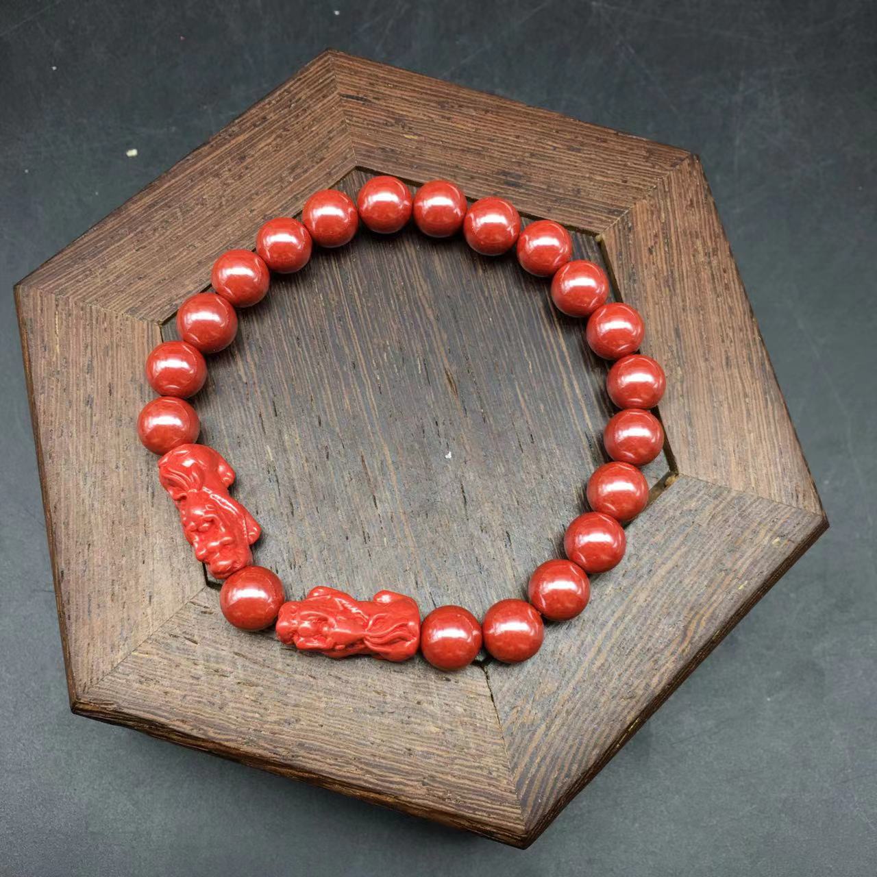 含辰砂工艺品DW073-帝王色精美双皮丘带隔珠单圈手串8mm