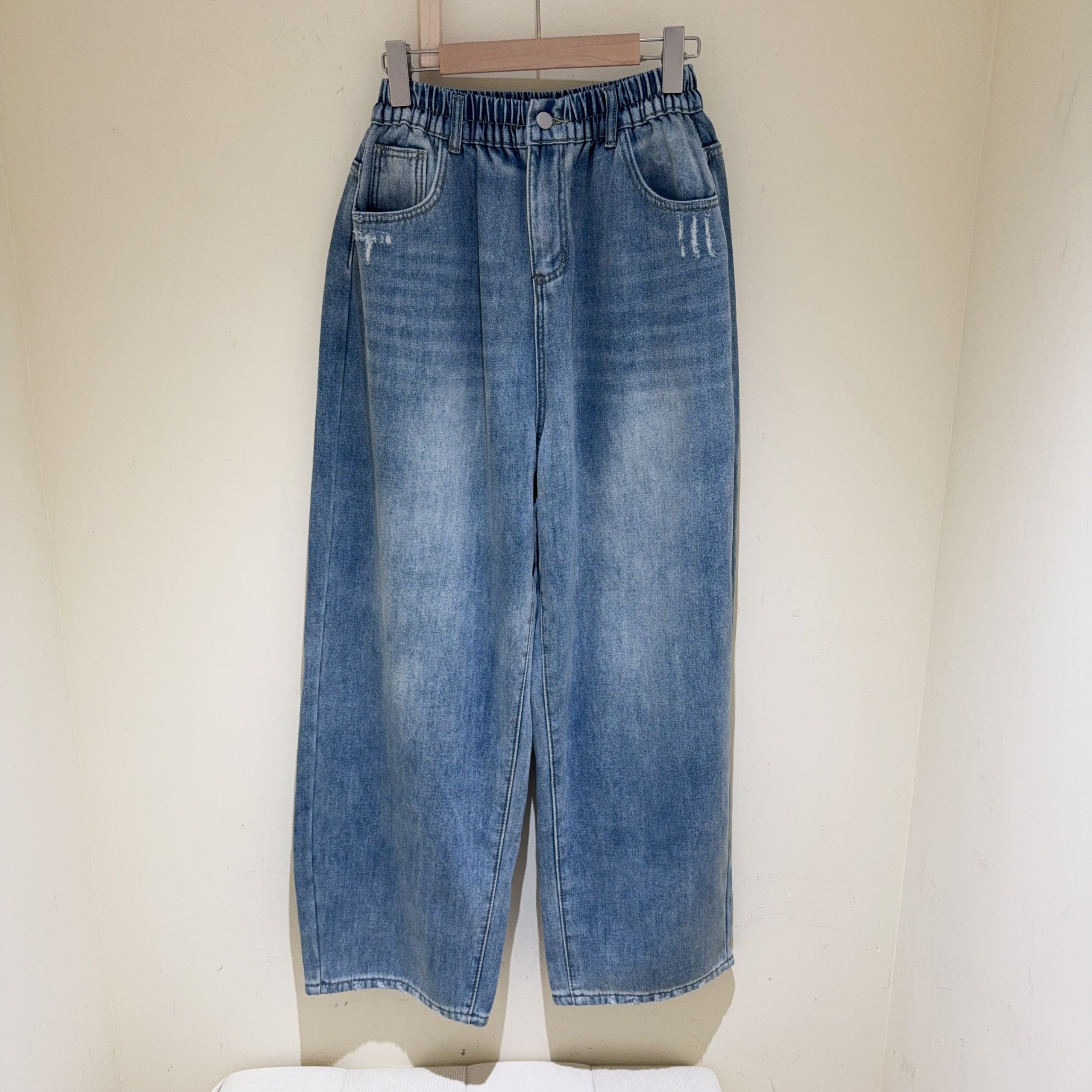 【榭榭里年款新品】656口袋磨破休闲牛仔裤 大码女装 加绒好穿搭