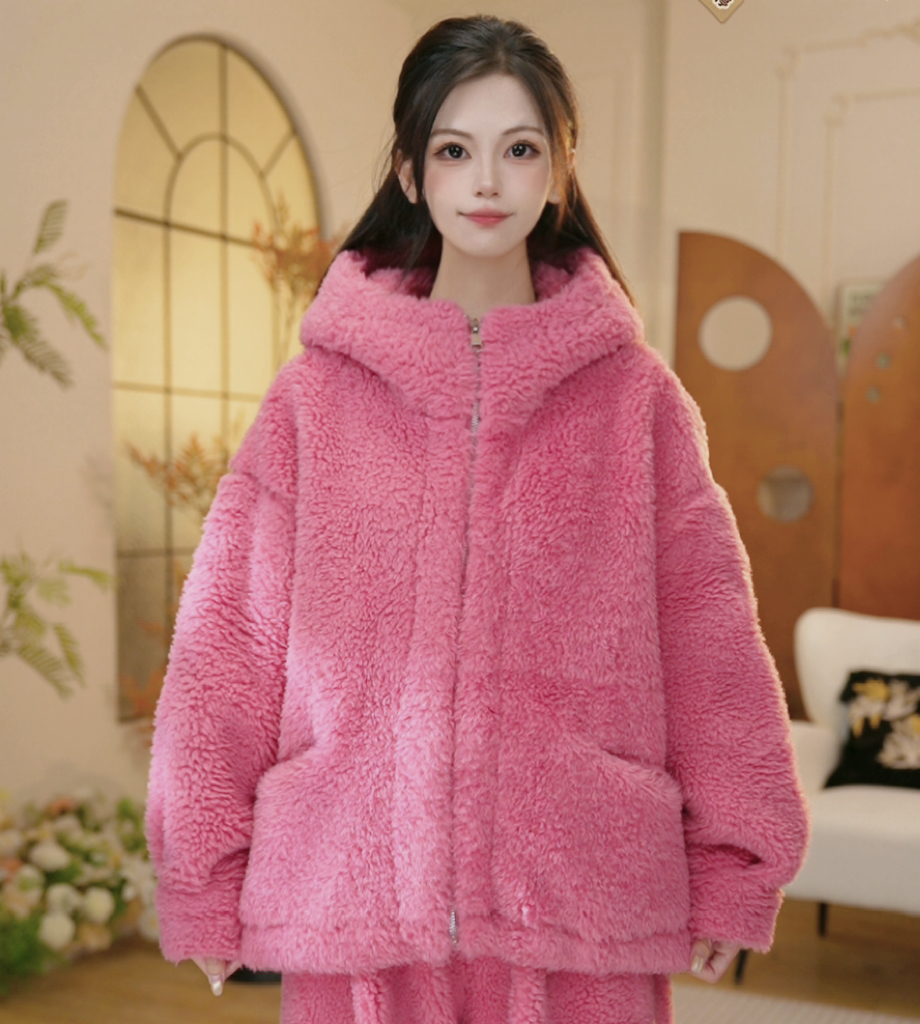 【连帽暖绒绒~~】H冬季新款长袖加绒加厚保暖舒适亲子家居服