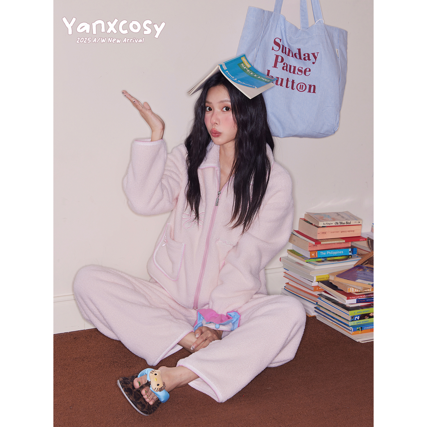 沿享2025秋冬新款加厚加绒可爱风花朵睡衣套装可外穿亲肤家居服女