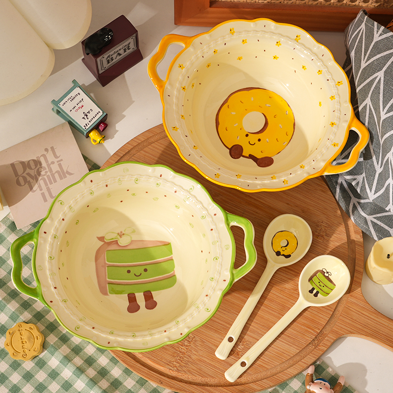 【两碗两勺】茶语甜心陶瓷大汤碗釉下彩可爱少女心好看家用大容量