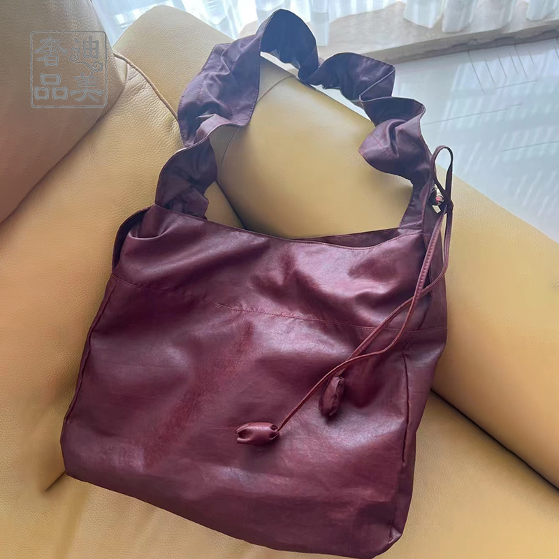 七七-（小叶紫檀红）老料香云纱龟纹大托特单肩斜挎包35*30*10cm