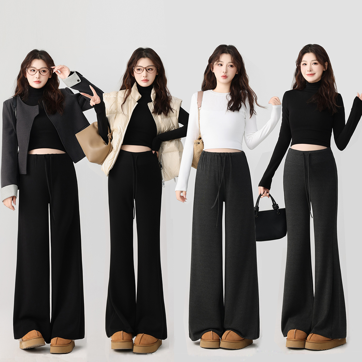 2025秋冬季新款无托腹孕期产后可穿抽绳加绒孕妇喇叭裤拖地阔腿裤