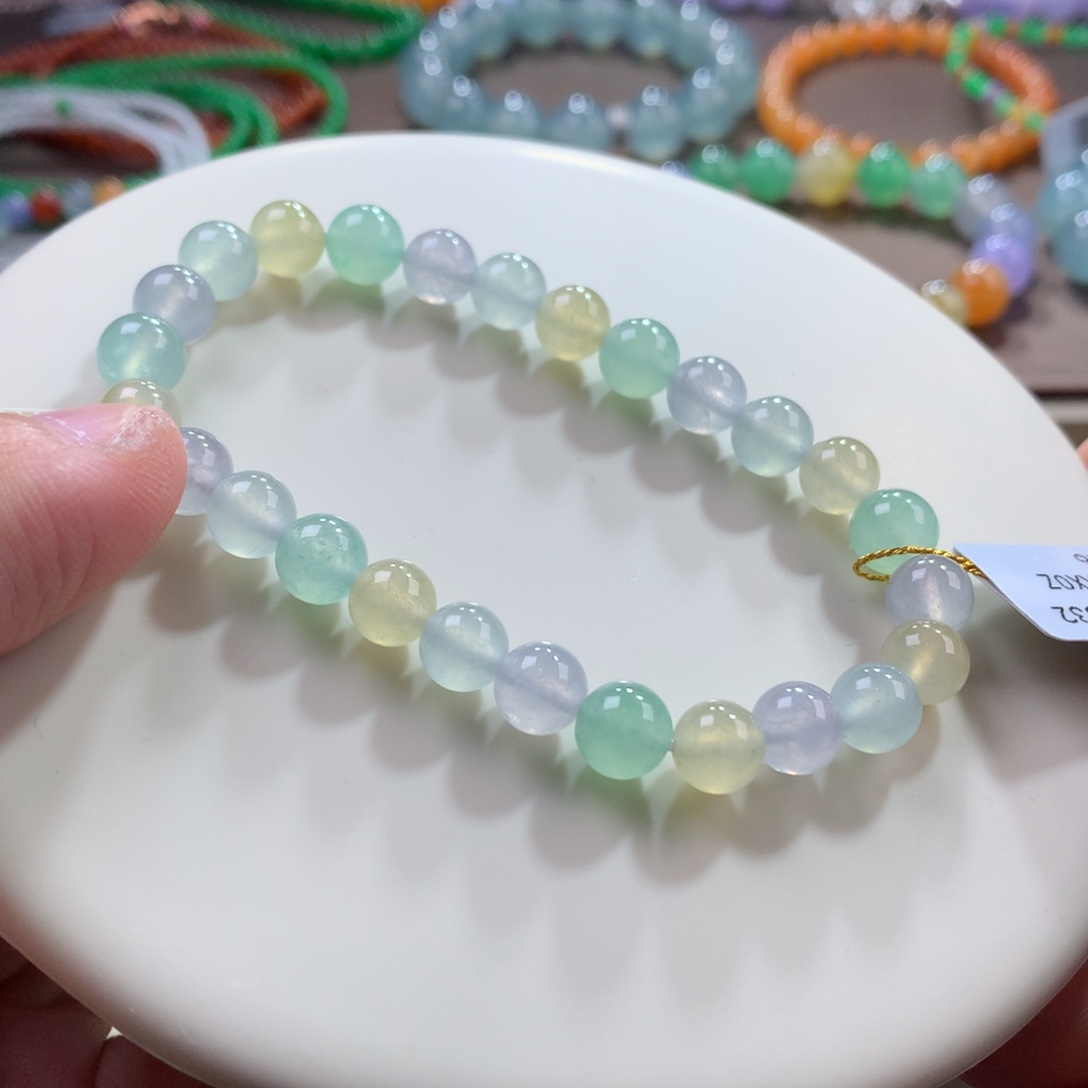 未镶嵌手链翡翠莎*卡7~7.5冰幻彩手串 