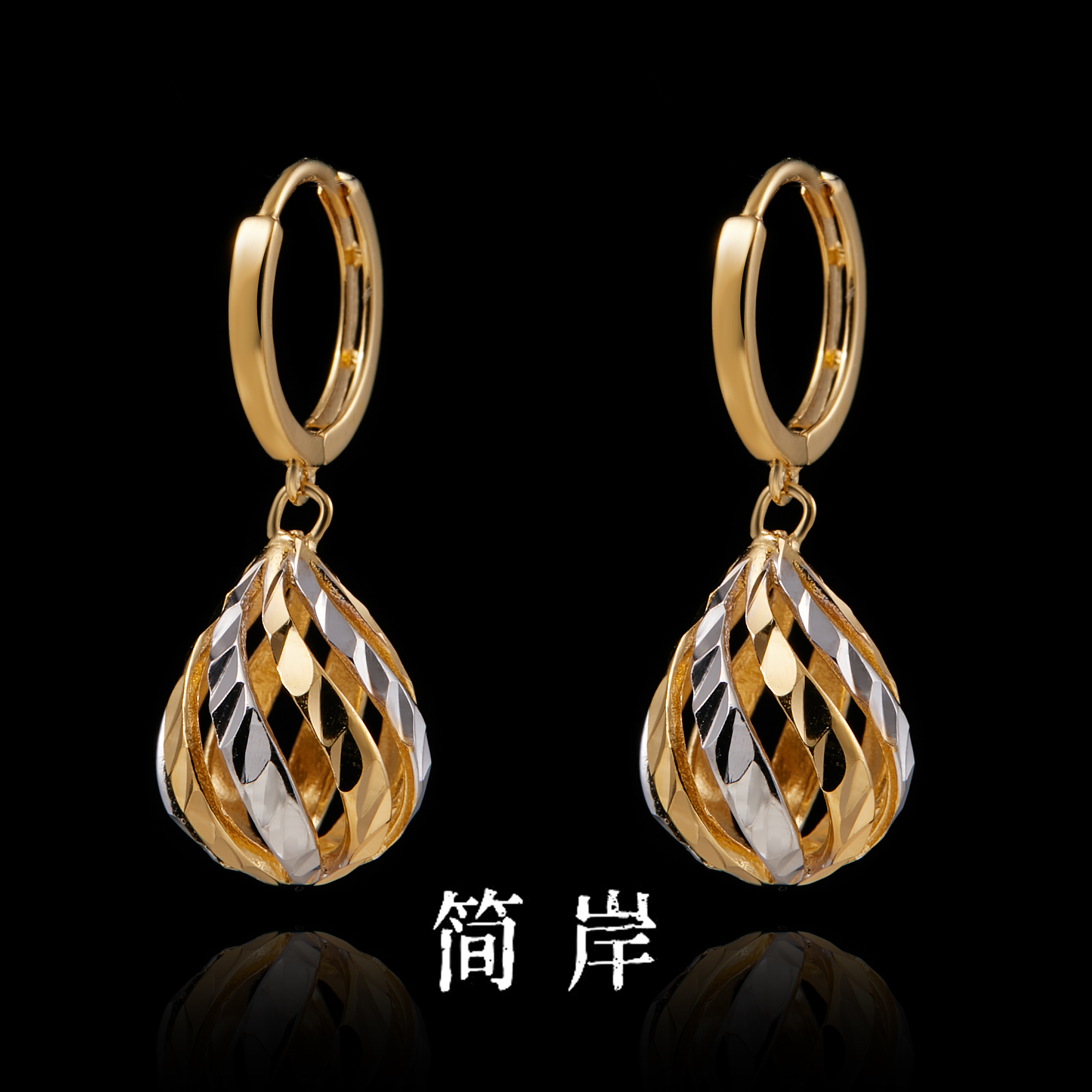 925银耳饰 S925银 双色水滴热气球耳环