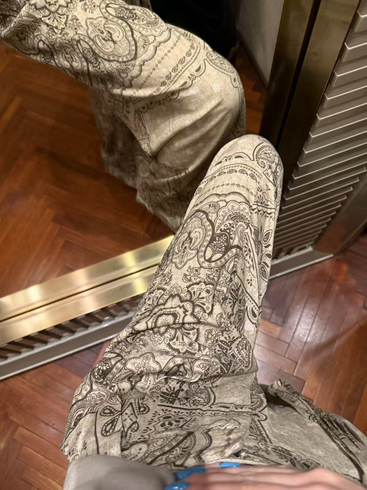 【熙米Simmy】松弛灵感 复古老钱油画图宽松阔腿高腰显瘦百搭神裤